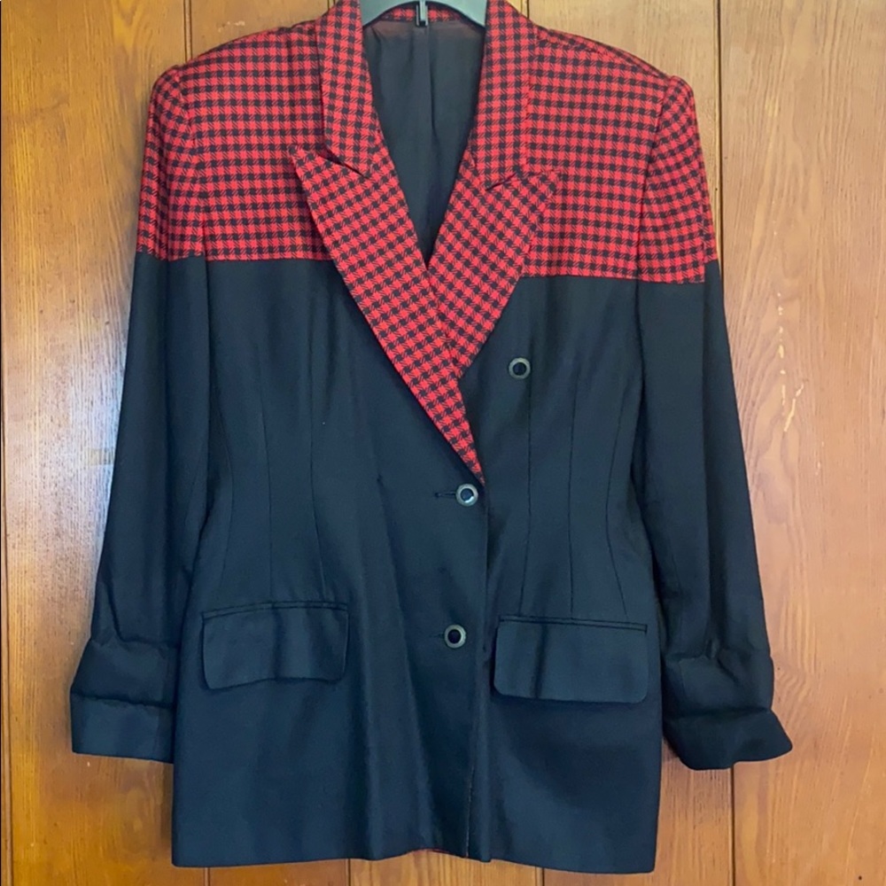 Rafael black and red plaid blazer size 12